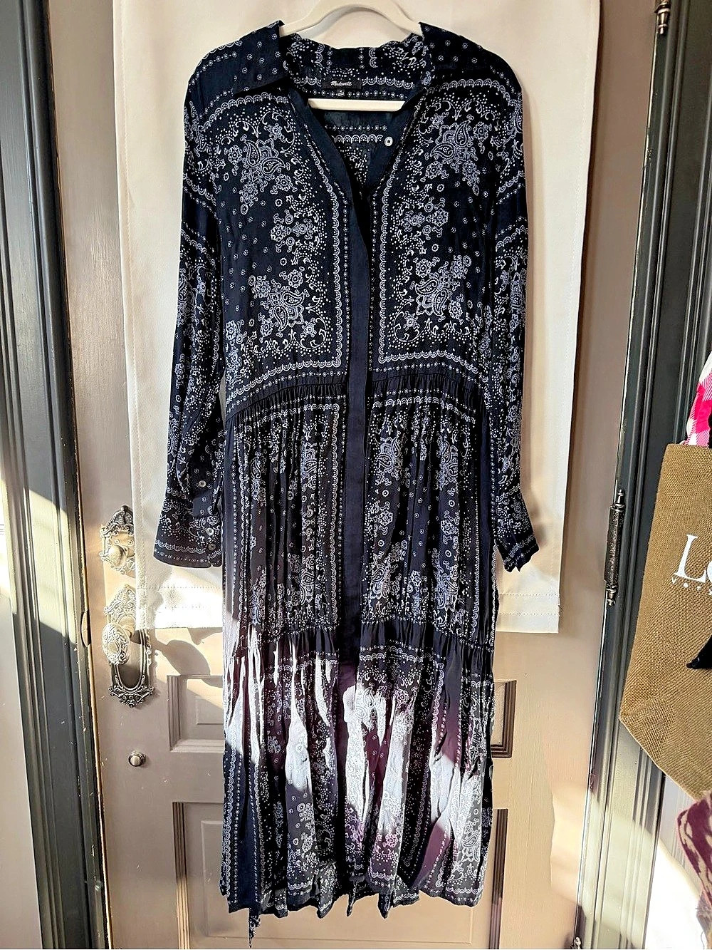 Brand New Madewell Relaxed Long-Sleeve Tiered Midi Dress in Bandana Maxi Dre